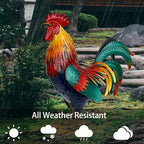 Kircust Metal Rooster Garden Statue Outdoor Decor Yard Art Chicken Decoration for Home Patio Lawn Backyard Farmhouse Kitchen