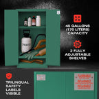 FireKing Green Flammable Safety Cabinet, Pesticides Flammable Storage Cabinet, 45 Gallon Steel Safety Cabinets with Manual Door for Commercial, Industrial & Home Use, 43" x 18" x 65"