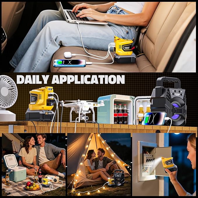 Real 200W Portable Power Inverter Compatible with DeWALT 20V, LIVOWALNY Outdoor Generato Battery Converter 2 USB & AC Battery Powered Outlet, DC 20V to AC 110V-120V Power Station (Tool Only)