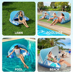 Pool Float for Adults with Canopy, XL Inflatable Chair Lounge Floaties with Adjustable Sun Shade Cover, Drink Holder, Ergonomic Headrest