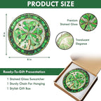 FLAGWIX Christmas Irish Gifts for Women Men - 100% Stained Glass Hanging Suncatcher 8 in - Birthday Christmas Irish Decorations for Family Friends, Shamrock Home Decor, St Patricks Day Decorations