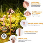 Gardenreet Brass Path Lights Copper, Low Voltage LED Landscape Pathway Lights, 12V Outdoor Waterproof Landscape Lighting(Hat) for Walkway Driveway Garden Yard Without G4 Bulb