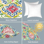 LVTXIII Outdoor Throw Pillows, Decorative Throw Pillows with Inserts, 20"x20" Square Pillows for Bed, Couch, Sofa and Patio Furniture, Set of 2, Damask Red