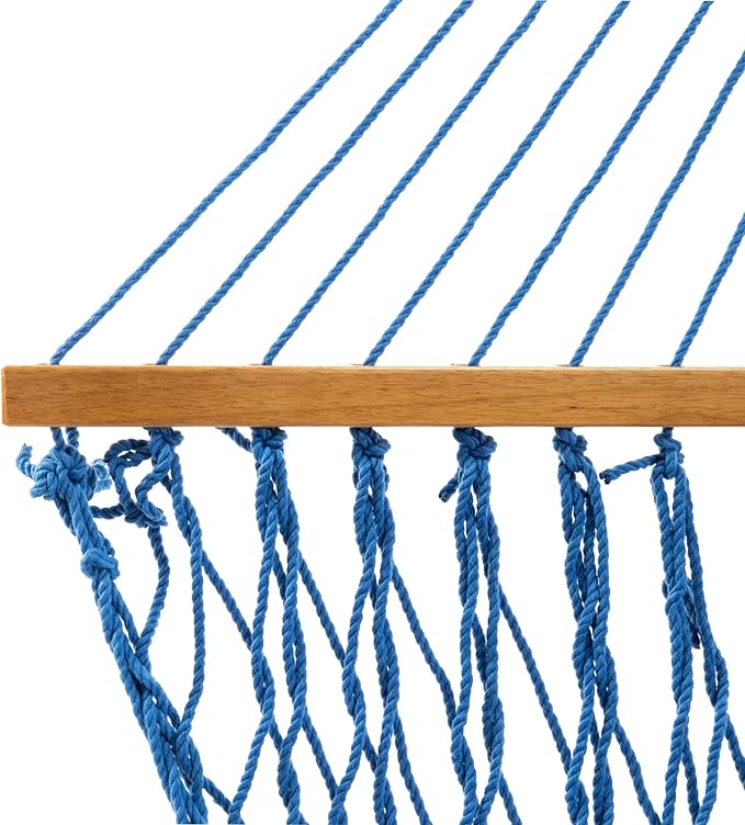 Original Pawleys Island Deluxe Coastal Blue DuraCord Rope Hammock – 13 ft. x 60 in., 2-Person, 450 lb Capacity, Oak Spreader Bar, Zinc-Plated Hardware, Handcrafted in The USA