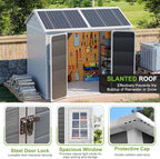 8x6 Shed, Heavy-Duty Outdoor Storage Shed with Floor, Waterproof Plastic Resin Garden Shed for Backyard, Tool Storage with Lockable Double Doors & Awning Windows