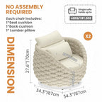 Patio Accent Chairs Set of 2: Aluminum Porch Lounge Chair with Arms - Woven Rope Cushioned Armchair - Modern One Seater Sofa - Outdoor Deck Furniture for 400lbs Balcony Yard Garden Hotel, Beige