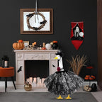Halloween Porch Goose Outfits and Goose Clothes Fits 23" Plastic Cement Statues, Black Goose Outfit Costume with Rose Necklace for Outdoor Patio Yard Lawn Party