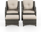 4 Piece Patio Furniture Set, 2 Chairs and 2 Ottomans PE Wicker Footstool, Outdoors Rattan Conversation Set with Deep Seating and Olefin Cushions, for Backyard, Garden, Beige