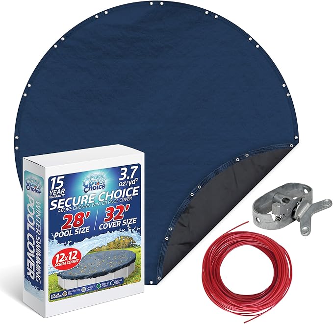 Winter Swimming Pool Cover for 28 ft Aboveground Round Pool Size, Secure Choice Series, Solid Material, Color - Cobalt Blue, Pool Cover Choice 2728-4CHOICE