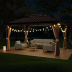 10'x12' Hardtop Gazebo, Outdoor Aluminum Frame Galvanized Steel Double Roof Pavilion with Netting and Shaded Curtains, Permanent Metal Pergolas for Patio, Backyard, Deck and Lawns.