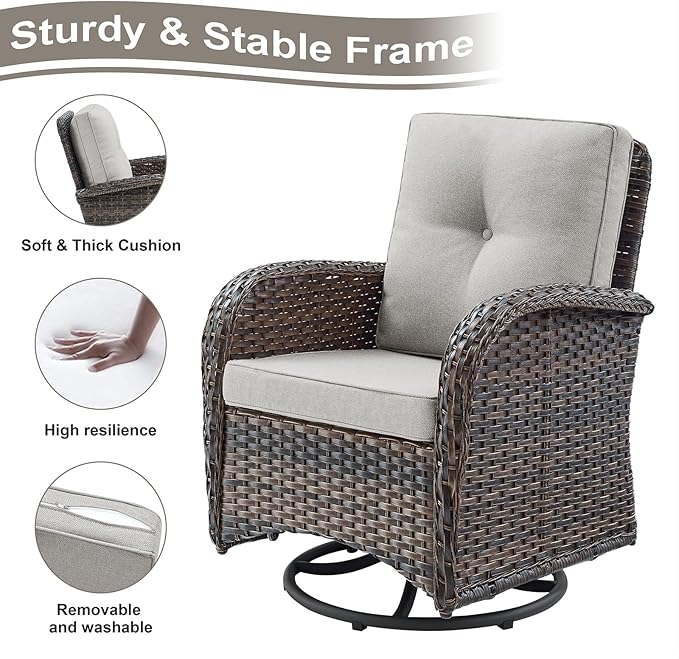 HUMMUH Patio Furniture 7-Piece PE Wicker Outdoor Conversation Set,All-Weather Swivel and Rocking Chairs,Glider Loveseat,Coffee Tables for Backyard,Poolside,Deck