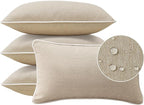Decorative Outdoor Water Repellent Throw Pillows with Inserts, Set of 4, 20" x12" Pillows for Patio, Backyard, Bed, Couch, and Patio Furniture, Tan