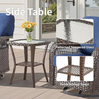 Patio Furniture Sets, 6 Pieces Wicker Outdoor Furniture with Patio Sidetables - 360 Degree Swivel Rocking Chairs and Rattan Side Table for Garden, Porch, Backyard, Blue/Brown Wicker