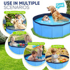 Dog Pool, Foldable Pet Swimming Pool with 6mm High-Strength PP Board, Hard Plastic Collapsible Doggy Pools for Small Dogs Kitty Duck, Non-Slip Doggie Bathtub Quick to Set Up and Drainage Hole, 63"