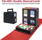 AFIING Commander Deck Box for MTG, Holds 400+ Double-Sleeved Cards, 4 Removable Deck Cases with Display Window, Dice Tray/Handle,Trading Card Storage Organizer/Dividers for TCG (Black Red)