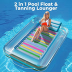 JAMBO Inflatable Tanning Pool Lounger Float, 70 x 47 Sun Tanning Pool Float with Pillow, Water Lounge Raft, Pool Floatie for Adults, Tanning Raft Pool Tub, Water Tanning Bed Kiddie Pool Tanning Floats