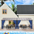 10’ x 24’ Gazebo for Patio,Wall Mounted Gazebo with Sloping Polycarbonate Roof,Aluminum Frame Outdoor pelgole w/Netting & Curtain for Garden,Backyard,Navyblue