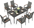 Sophia & William Outdoor Dining Set 7 Pieces, 6 x Aluminum Patio Dining Chairs and Large 64" Metal Dining Table, Space-Saving and Lightweight for Patio Lawn Garden (Grey)