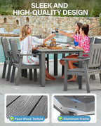 YEFU Outdoor Dining Table for 6: All Weather Rectangular Patio Table with Umbrella Hole and Aluminum Frame - Outdoor Furniture for Outside Backyard/Garden/Pool/Porch/Deck, 300lbs Capacity, Grey