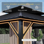 10’x12’ Hardtop Gazebo, Galvanized Steel Double Roof Canopy with Aluminum Frame, Outdoor Pavilion with Nettings and Curtains