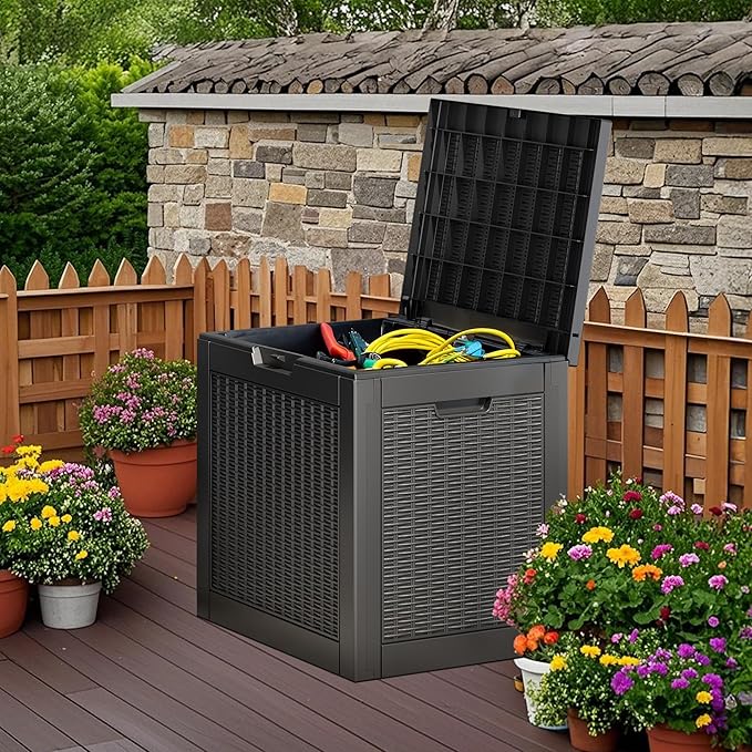 NUNU LAB 32 Gallon Resin Deck Box,Outdoor Indoor Waterproof Storage Box for Patio Cushions, Garden Tools, Pool Accessories,Backyard Storage Bin,Black