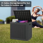 Outdoor Storage Box, Resin Deck Boxes Indoor and outdoor, Waterproof Storage Box Lockable Lid (Black, 35 Gallon)