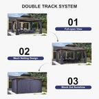 PURPLE LEAF 12' X 14' Hardtop Gazebo Canopy with Curtains and Netting for Patio Deck Backyard Heavy Duty Sunshade UV Protection Metal Outdoor Permanent Pavilion
