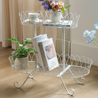 White Oval Plant Stand for Plants, French Provincial Side Table with Floral Accents, Low Indoor Greenery Display Shelf Garden Decor