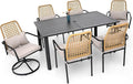 7-Piece Outdoor Dining Set, 4 Wicker Stackable Rattan Chairs ＆2 Wicker Swivel Rattan Chairs with 63'' Rectangular Patio Dining Table All Weather Frame Furniture Set