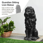 Glitzhome Guardian Sitting Lion Garden Statue MGO Outdoor Decoration, 27.75" H, Black