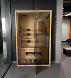 Far Infrared Wooden Sauna 2 Person, Canadian Hemlock Sauna, 120V, 1750 W, 8 Heating Element, 7 Color Light, Oxygen Bar(100-149 ℉) Fast Delivery