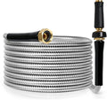 TOOLCY 25 FT Metal Water Hose Stainless Steel Garden Hose with Brass Nozzle - Heavy Duty, No Kink, All Weather, Super Flexible Garden Hoses for Outdoor, Lawn