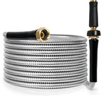 TOOLCY 25 FT Metal Water Hose Stainless Steel Garden Hose with Brass Nozzle - Heavy Duty, No Kink, All Weather, Super Flexible Garden Hoses for Outdoor, Lawn