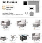 ovios 9 Pieces Patio Furniture Set, Outdoor Wicker Sectional Sofa with 42" Firepit Table Swivel Chair, Modern Modular Deep Seat Rattan Couch Conversation Sets, Beige