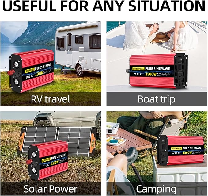 SUNWHEEL 1500W 24V Pure Sine Wave Inverter, 24V DC to 110V/120V AC Power Inverter for RV、Off Grid、Truck、Power Outage with 2 AC outlets and LCD Display