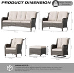 Joyside 5 Piece Outdoor Patio Furniture Set Wicker Conversation Bistro Set Swivel Rocking Chairs with Side Table and Ottomans for Backyard, Porch, Deck(Mixed Grey/Beige)