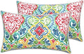 LVTXIII Outdoor Lumbar Pillow Covers 12"x20", Covers ONLY, 2 Pack 30x50cm Lumbar Cushion Cover with White Piping for Home Patio Garden Sofa Bench, Damask Red