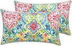 LVTXIII Outdoor Lumbar Pillow Covers 12"x20", Covers ONLY, 2 Pack 30x50cm Lumbar Cushion Cover with White Piping for Home Patio Garden Sofa Bench, Damask Red