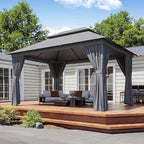 Outdoor Gazebo Metal Frame Patio Pergola Double Roofs Patio Canopy with Double-Layer Door and Mosquito Netting for Deck, Backyard, Lawn (Grey, 10x13FT)