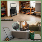 26" Push Lawn Sweeper with 7.5 cu. ft Mesh Collection Hopper Bag, 100L Leaf Bag, 4 Adjustable Height Spinning Brushes, Steel Frame & Rubber Wheels – Quick Cleaning for Leaves and Grass,Grey