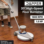 20" High-Speed Commercial Floor Burnisher, 1.5 HP, 1500 RPM, 40ft Cord, Rubber Bumper Guard, with Red, White & Black Pads for Cleaning, Polishing & Stripping