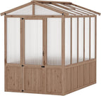 6x8FT Wooden Greenhouse with Cedar Frame, Outdoor Wood Greenhouses with Roof Vent, Wood and Polycarbonate Walk-in Greenhouse