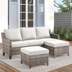 3-Piece Outdoor Bistro Set - Wicker Sofa With High Back, Ottomans, and Comfy Cushions - Rattan Conversation Set for Patio