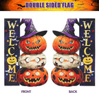 Halloween Pumpkin Monster Garden Flags 12x18 Inch Double Sided, Welcome Funny Small Yard Flags for Outside, Farmhouse Front Porch Outdoor Fall Decor Holiday All Seasons Decoration