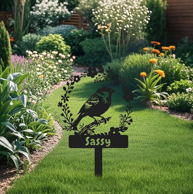 Custom Bird Memorial Stake,Metal Canary Grave Marker,Bird Garden Sign,Remembrance Stake,Bird Loss,Outdoor Garden Yard Sign Bird