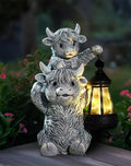 Solar Highland Cow Garden Decor - Resin Cow Statue with Solar Lantern Outdoor Yard Patio Decor - Ideal Gifts for Women,Mom Men (Grey)