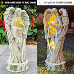 Angel Statue for Garden, Solar Angel for Cemetery Decorations, Unique Funeral Memorial Gifts, Praying Angel Cross Memorial Statue