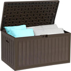 YITAHOME 90 Gallon Large Deck Box, Double-Wall Resin Outdoor Storage Boxes, Deck Storage for Patio Furniture, Cushions, Pool Float, Garden Tools, Lockable & Waterproof (Brown)