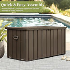 CHUNLY 150 Gallon Storage Deck Box with Lockable Lids, Outdoor Storage Bench with Mobility Rollers, Waterproof Patio Storage Box for Furniture Cushions, Throw Pillows & Garden Tools (Dark Brown)