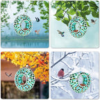 VCUTEKA Bird Feeder Mosaic Fly Through Bird Feeders for Outside Hanging with Round Shape Glass Container to Attract More Wild Birds for Garden, Yard, Backyard, Deck and Porch Decor, Bee 10-Inch